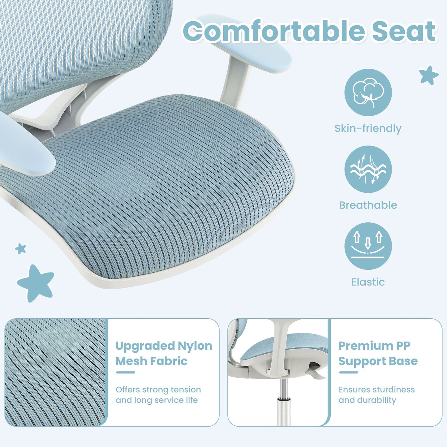 Swivel Mesh Children Computer Chair - Adjustable Height in Blue