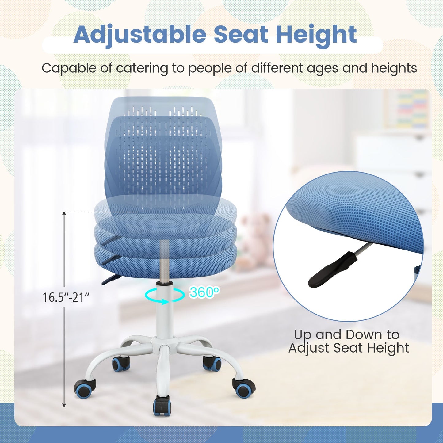 Ergonomic Children Study Chair - Adjustable Height in Blue