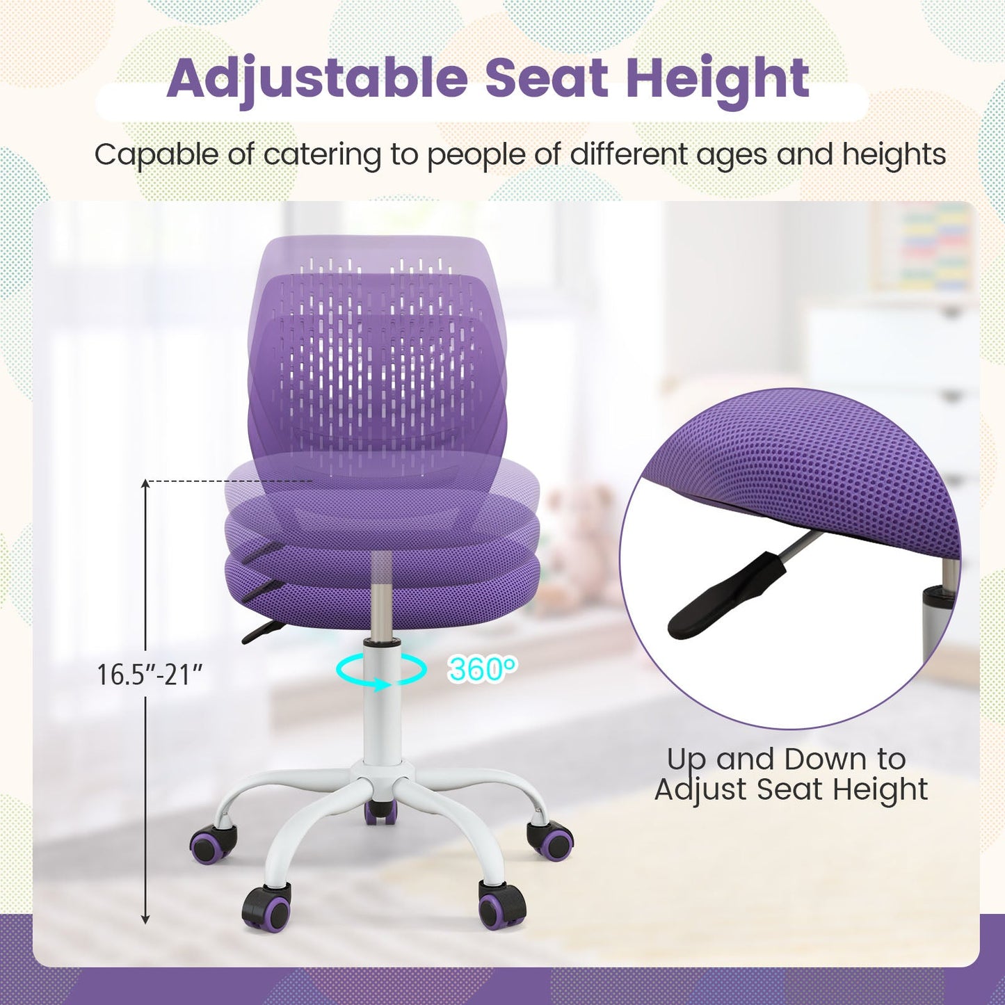 Ergonomic Children Study Chair - Adjustable Height in Purple