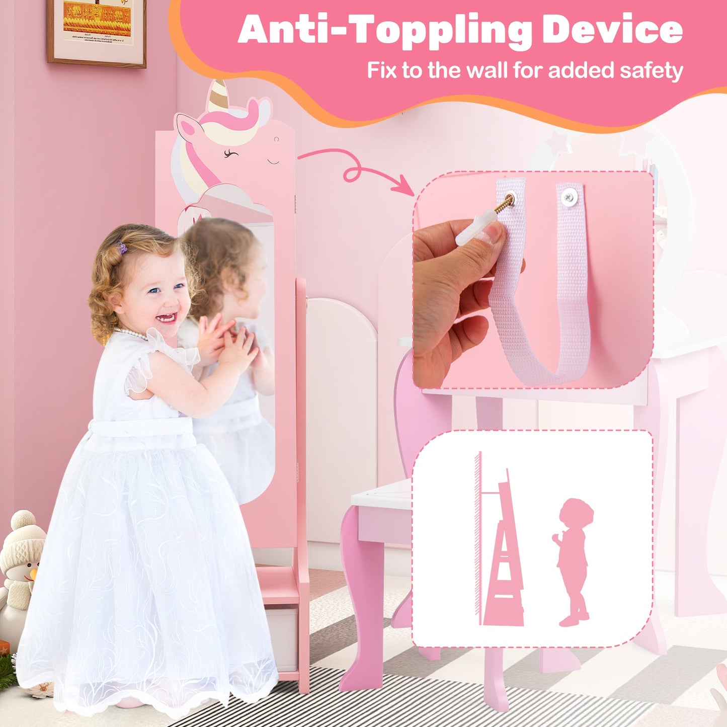Kids Jewelry Armoire Cabinet with Storage - Pink