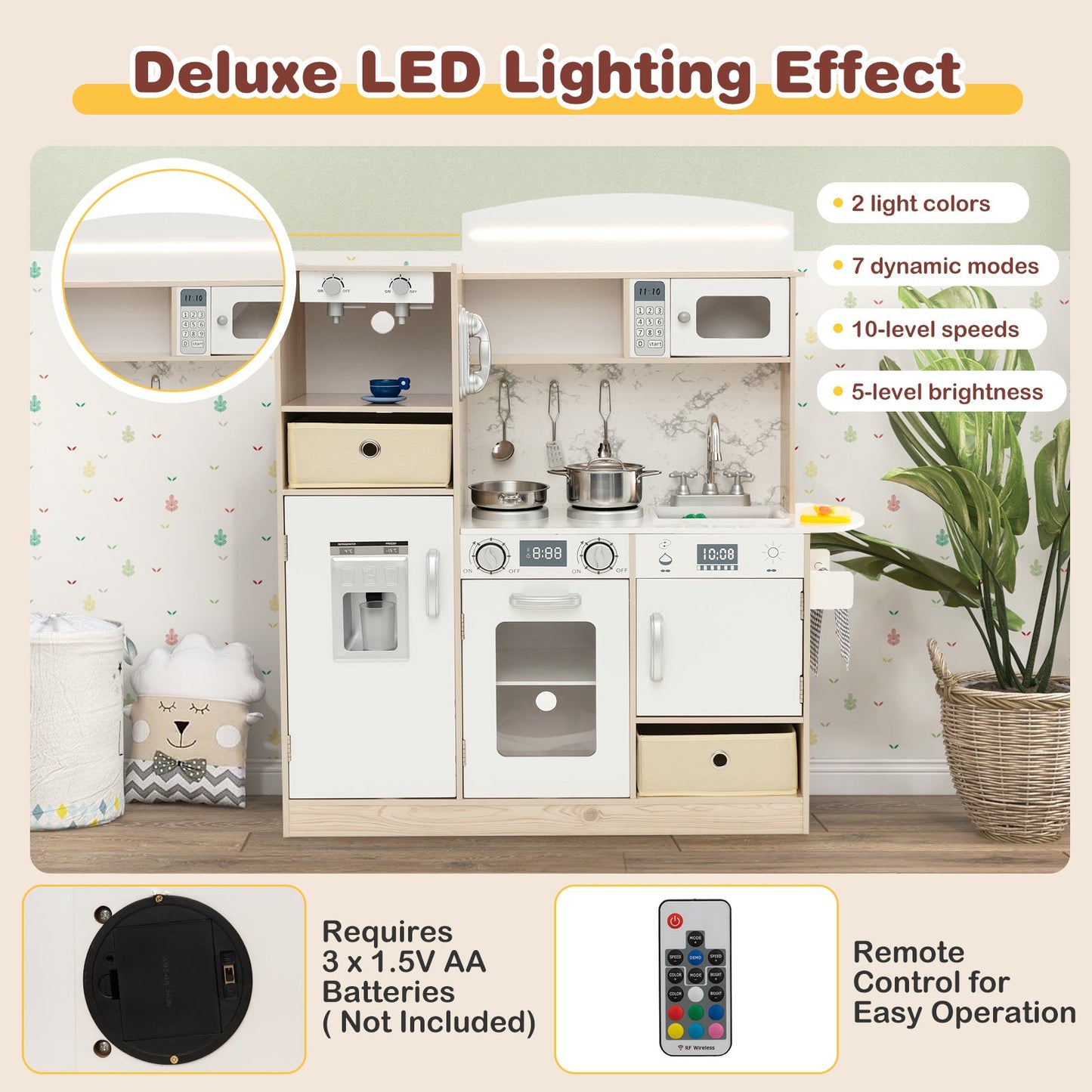 Ensemble de cuisine pour enfants avec lumières LED et bacs amovibles