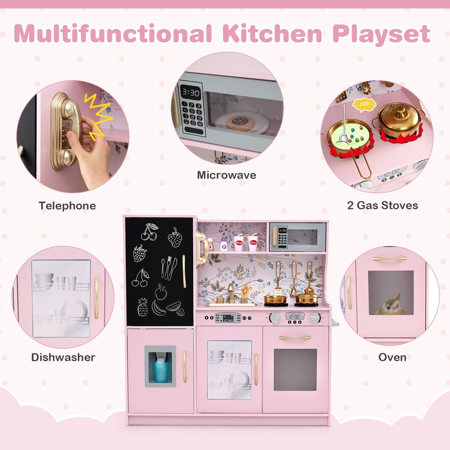 Gbruno Toddler Pretend Play Kitchen - Light Pink