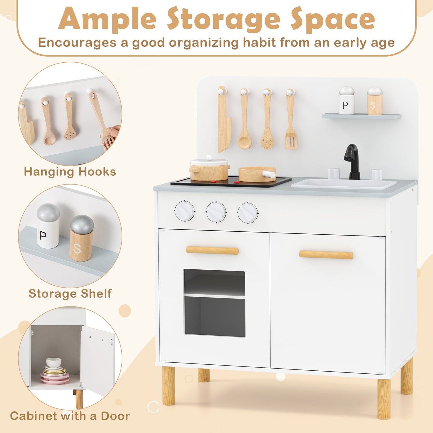 Kids Kitchen Playset with Cooking Accessories - White