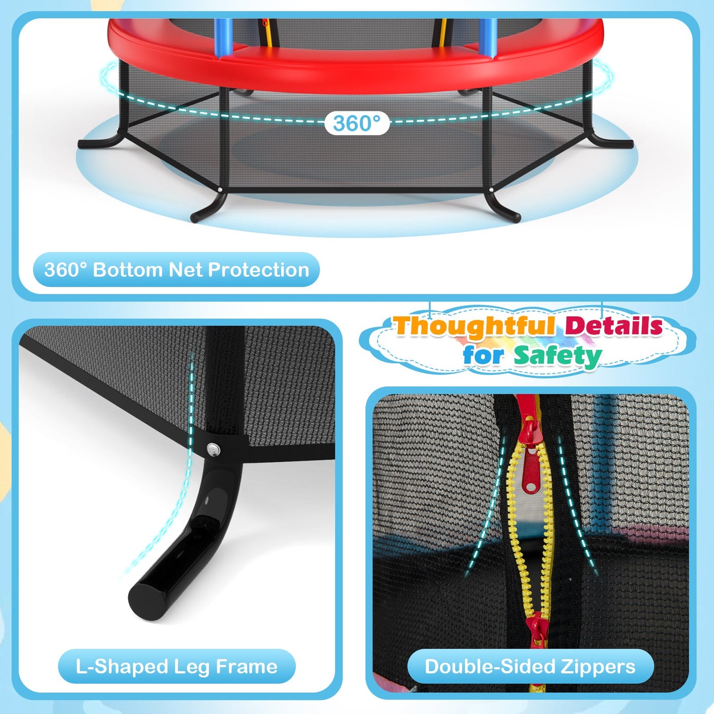 55 Inch Kids Recreational Trampoline with Enclosure Net - Navy