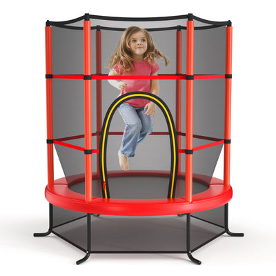 55 Inch Kids Recreational Trampoline with Enclosure Net - Red