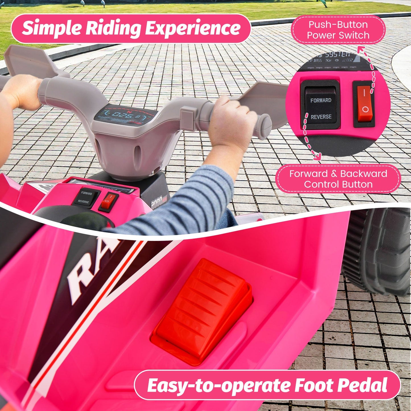 Kids Ride-On ATV 4 Wheeler Quad Toy Car - Pink