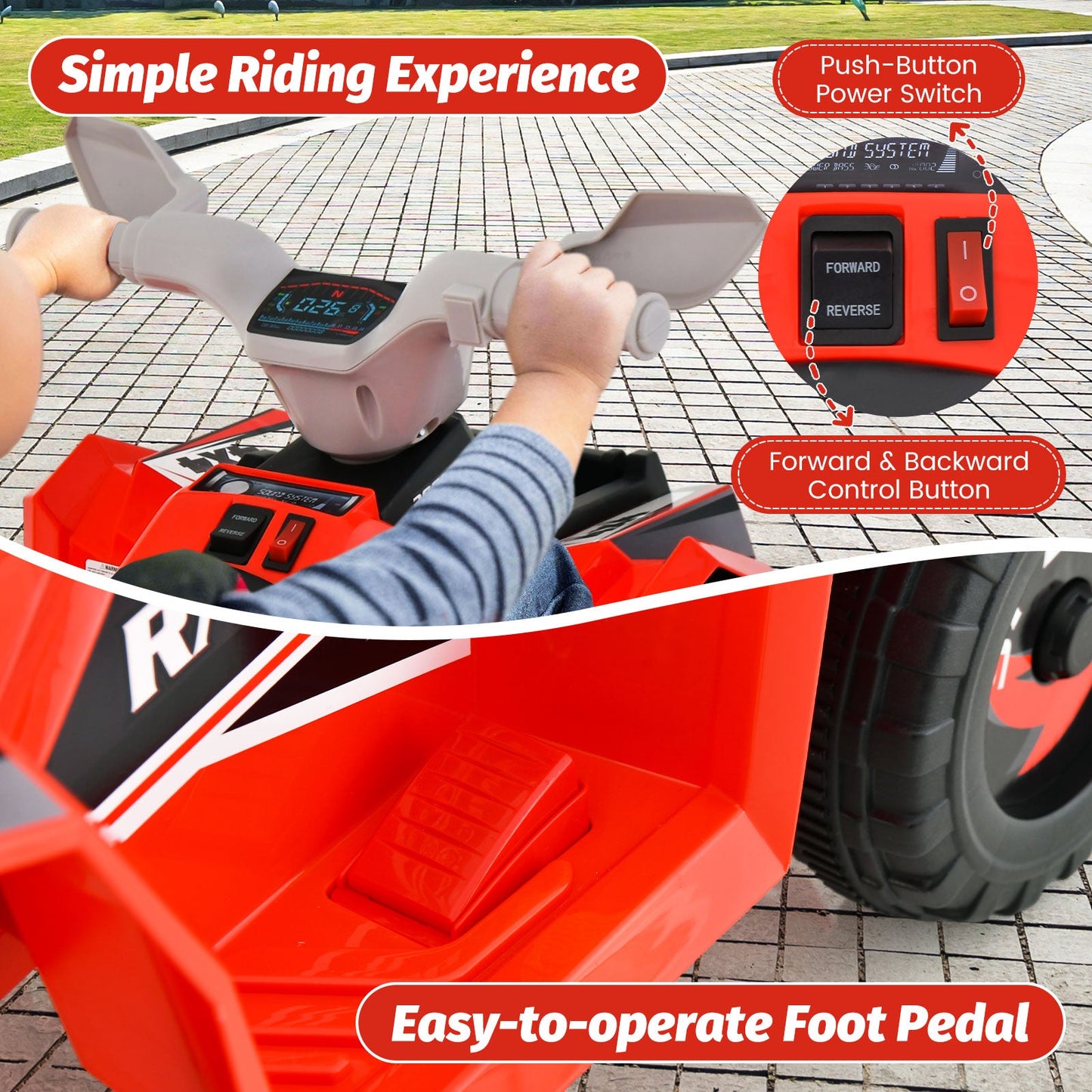 Kids Ride-On ATV 4 Wheeler Quad Toy Car - Red