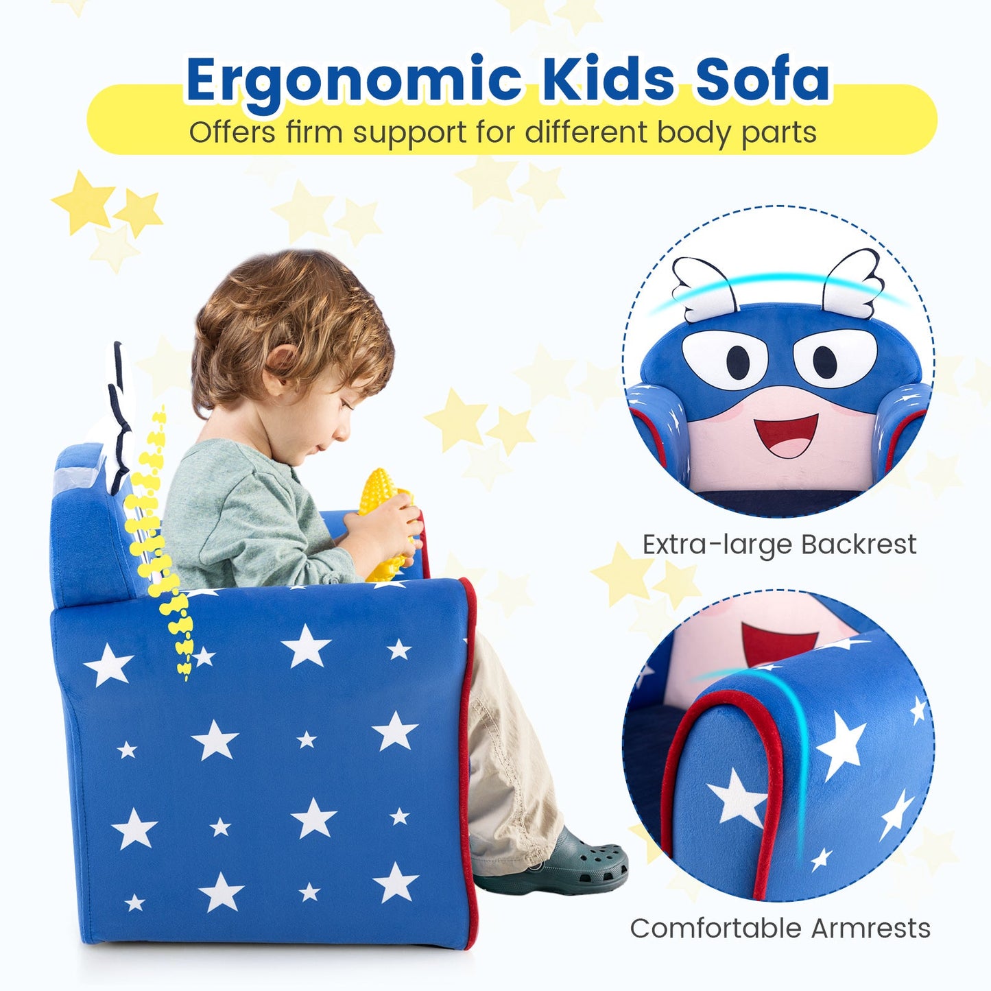 Sofa pour enfants Original avec accoudoirs et coussin épais - Bleu