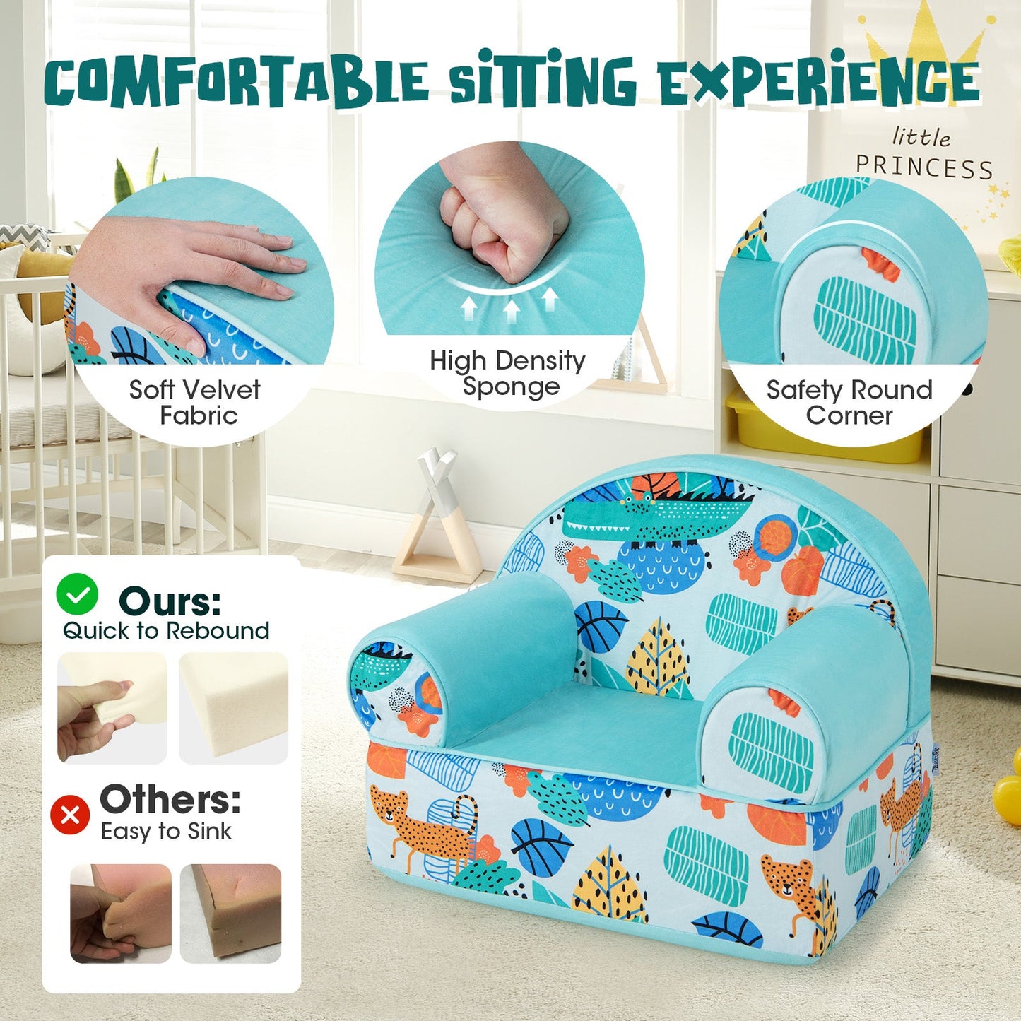 Sillón Infantil con Funda de Terciopelo Suave - Azul