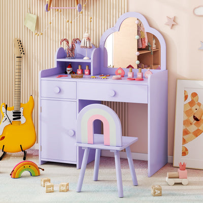 Kids Vanity Table and Chair Set with Cloud Mirror - Purple