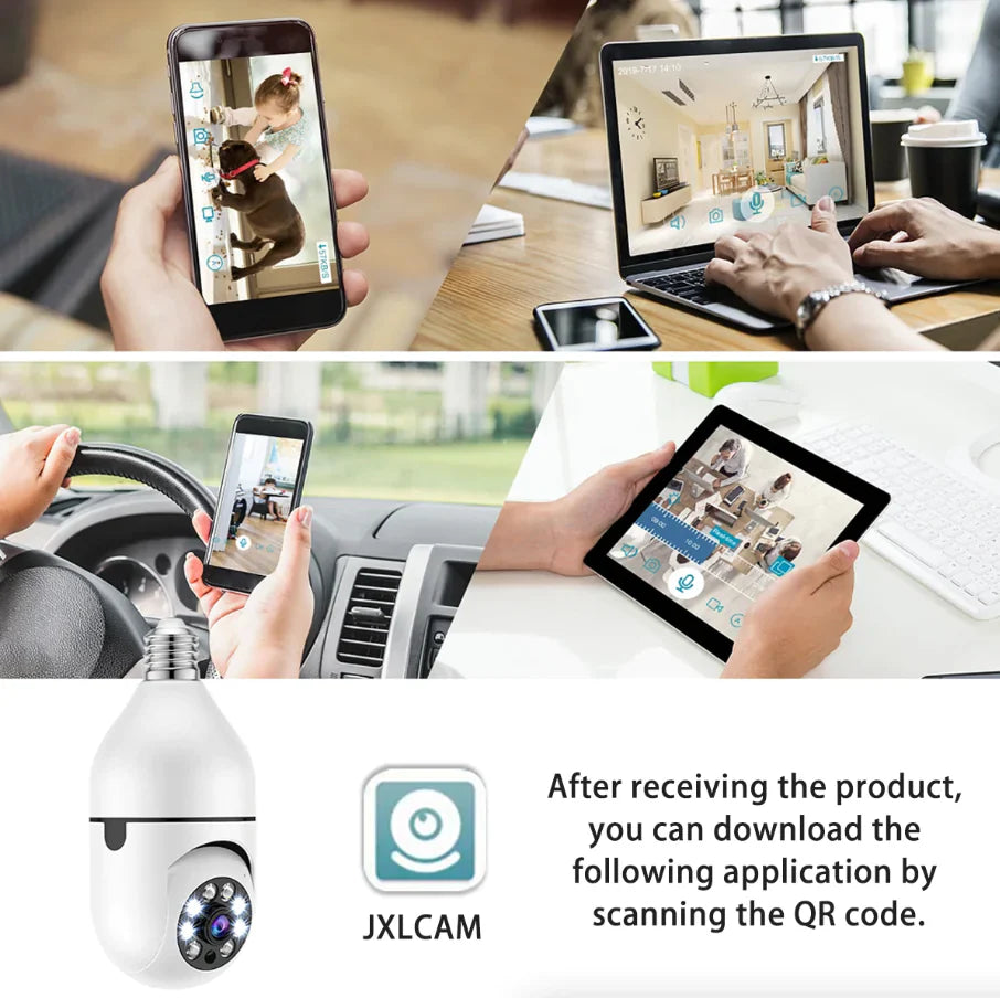 Caméra de Bulbe Éclairant IP E27 1080P 360° - Sécurité Domestique Intelligente