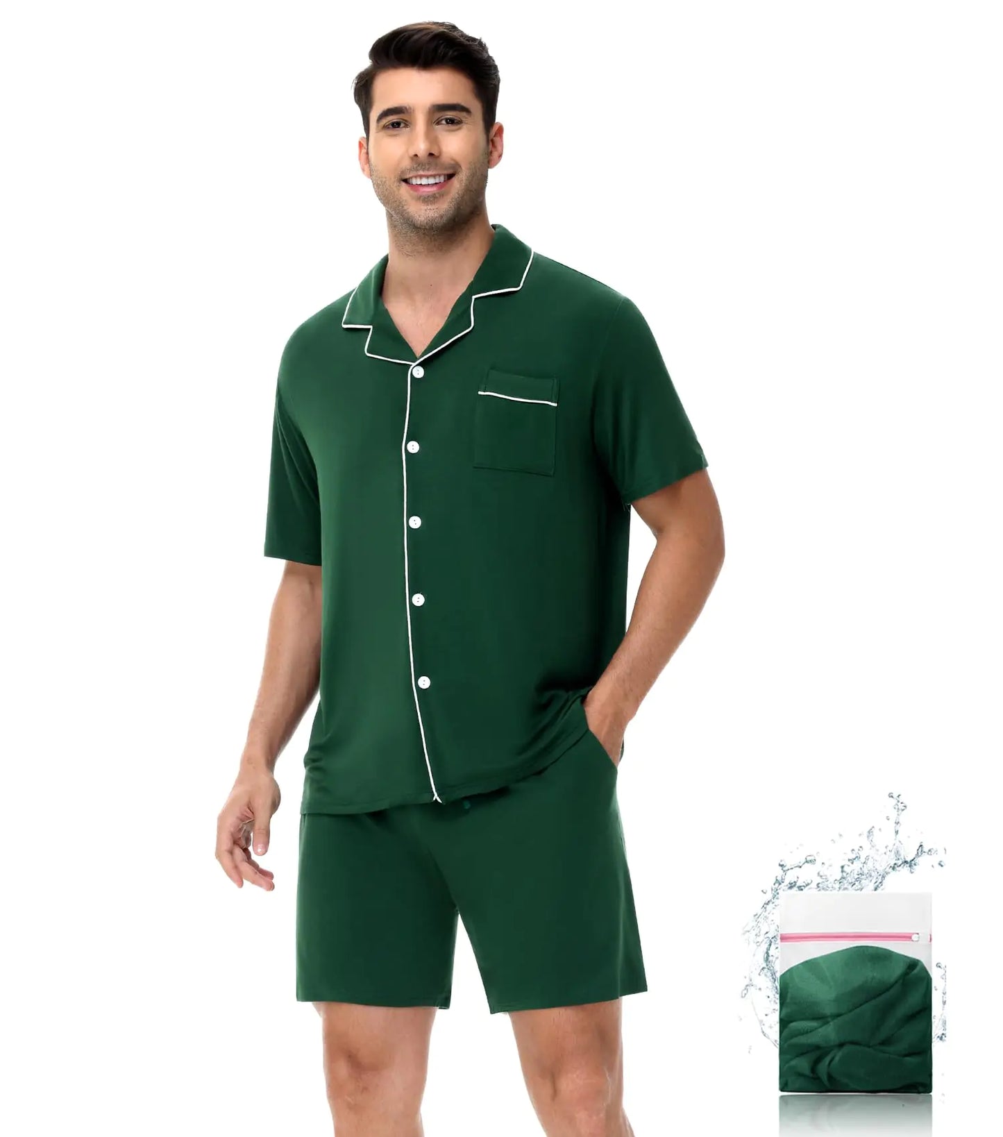 Ensemble de Pyjama à Manches Courtes YOPUGEE pour Hommes - Loungewear en Modal Doux - Vert XL