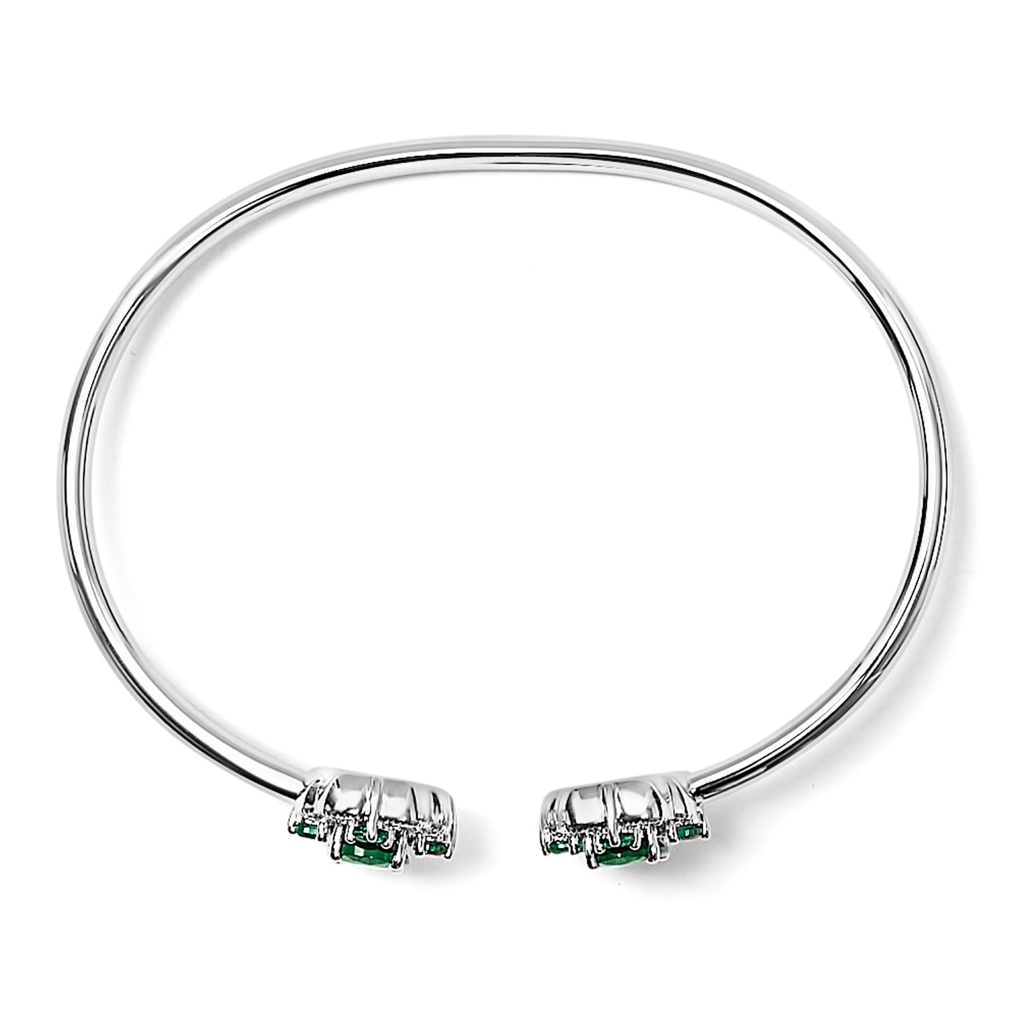 Pulsera Bangle Floral de Plata Esterlina con Topacio Blanco y Esmeralda Verde