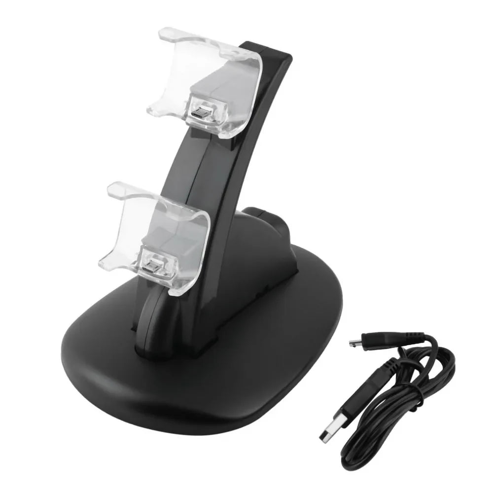 LED Dual USB Charging Charger Dock Stand Cradle Docking Station for Sony Playstation 4 PS4 Game Gaming Console Controller - Korvel