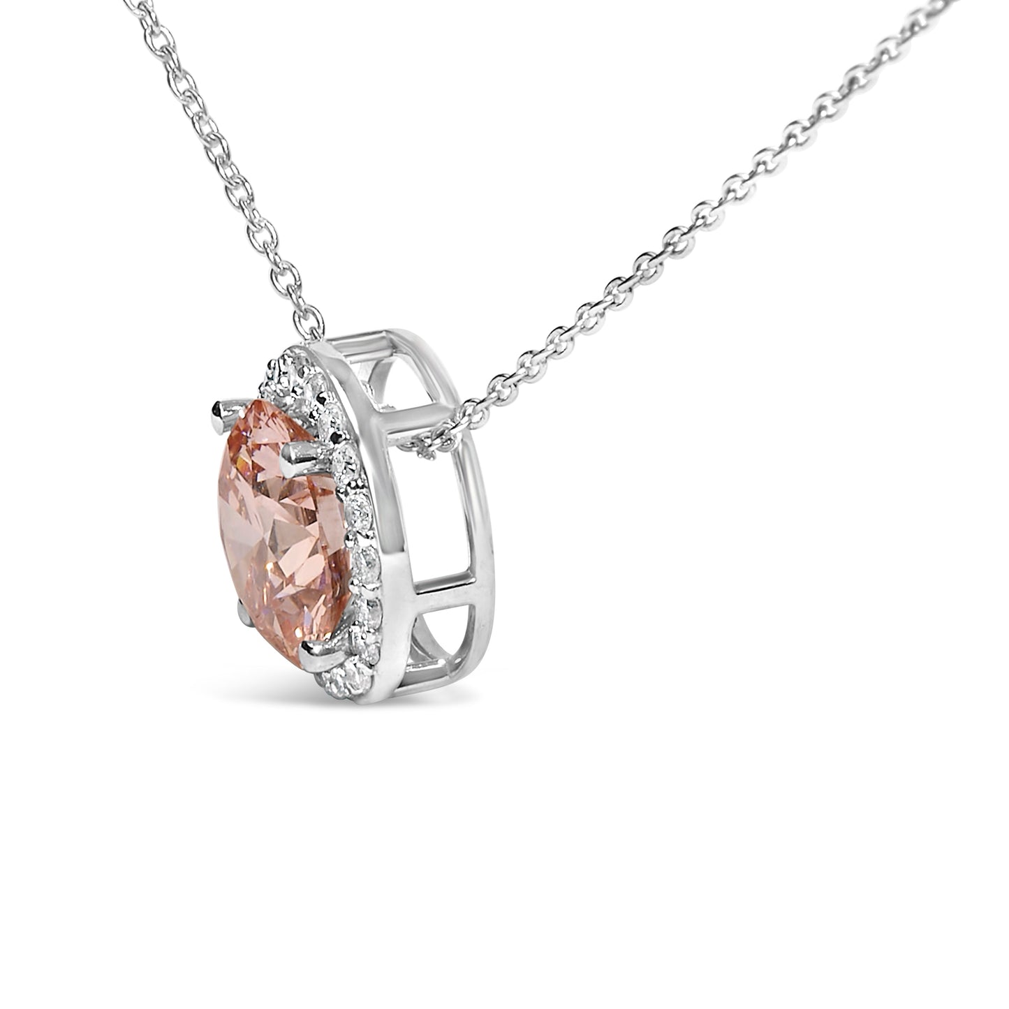 Collar con colgante de diamante rosa en halo de oro blanco de 14K - 17"