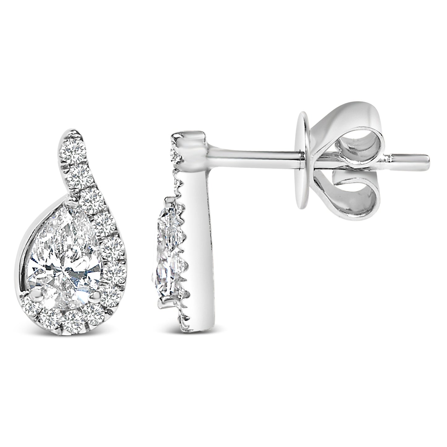14K White Gold Lab Grown Diamond Tear Drop Halo Stud Earrings