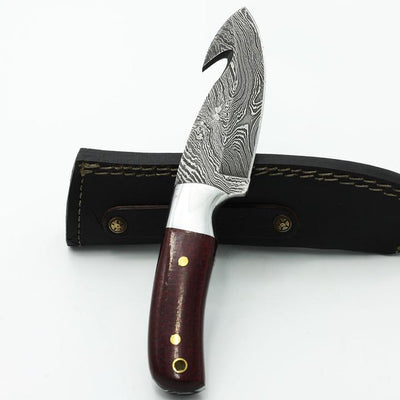 Premium Handmade Damascus Steel Guthook Hunting Knife - Korvel