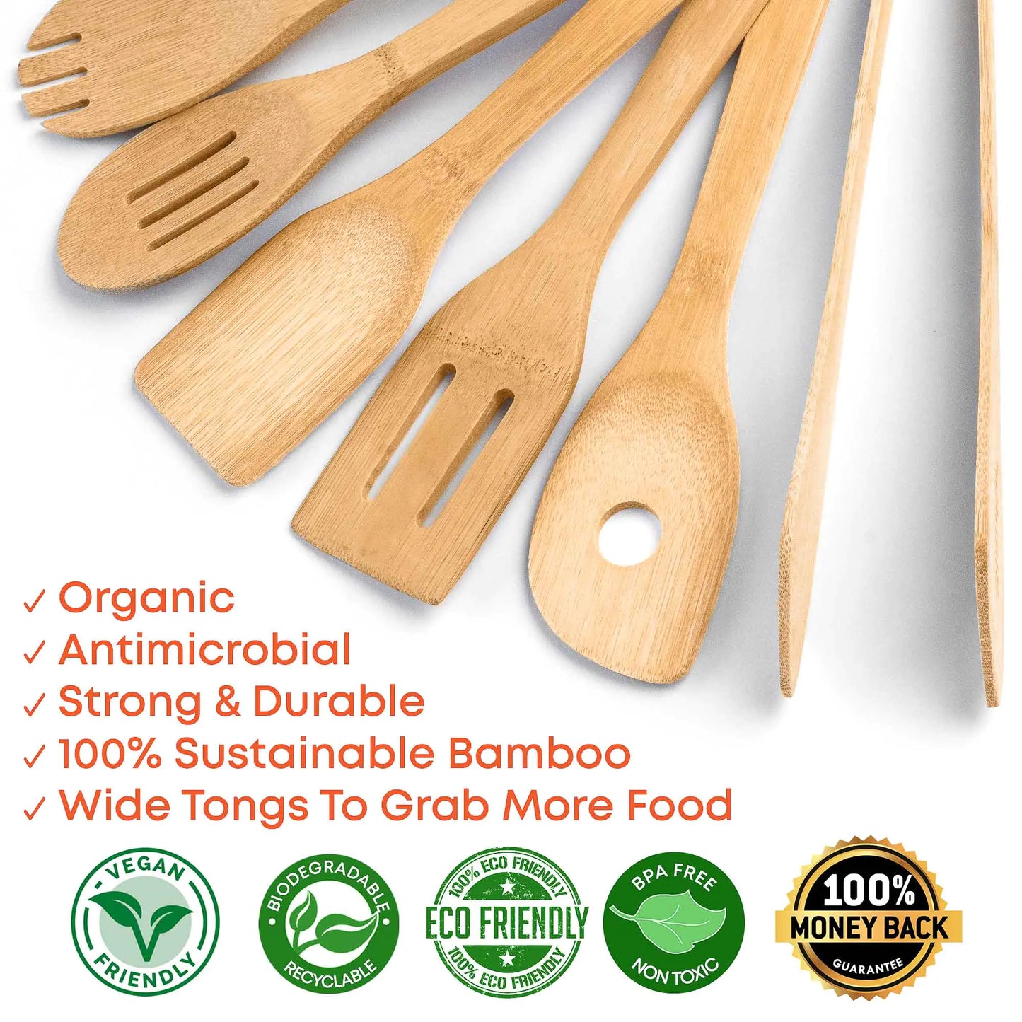 Juego de Utensilios de Cocina de Bambú 8 Piezas - Herramientas de Cocina de Madera Premium
