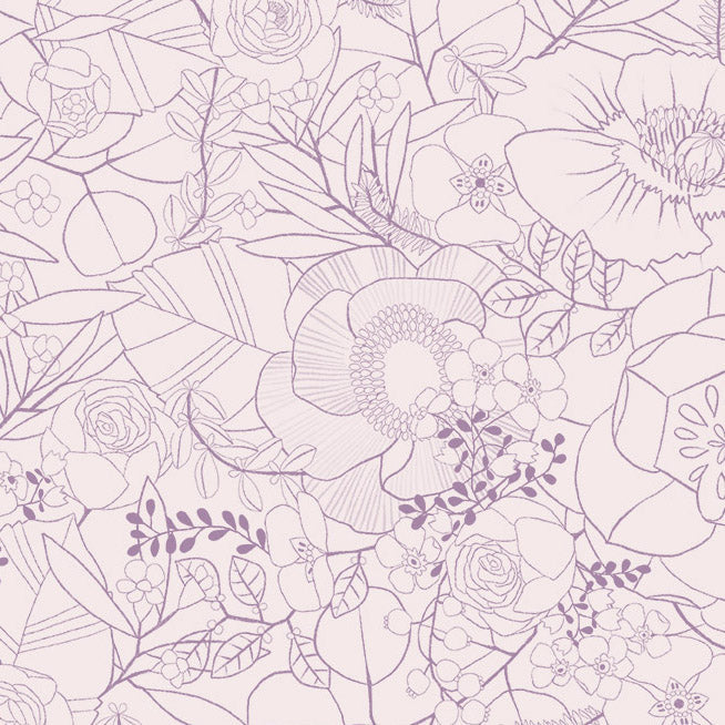 Lavender Floral Sketch Cotton Fabric - 44"/45" Per Yard