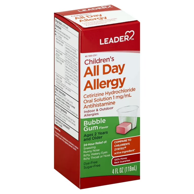 Leader Children's Allergy Relief Liquid, Bubble Gum Flavor, 4 fl oz