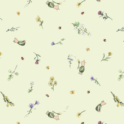 Tissu en coton classique Winnie Piglets vert clair - 43"/44" par yard
