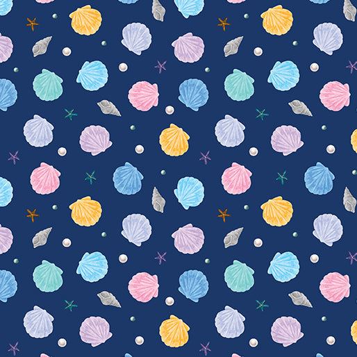 Tissu en coton Navy Little Shells - 44"/45" par yard