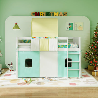 Cama Loft de Tamaño Twin con Casa de Jugar y Carpa Torre - Turquesa