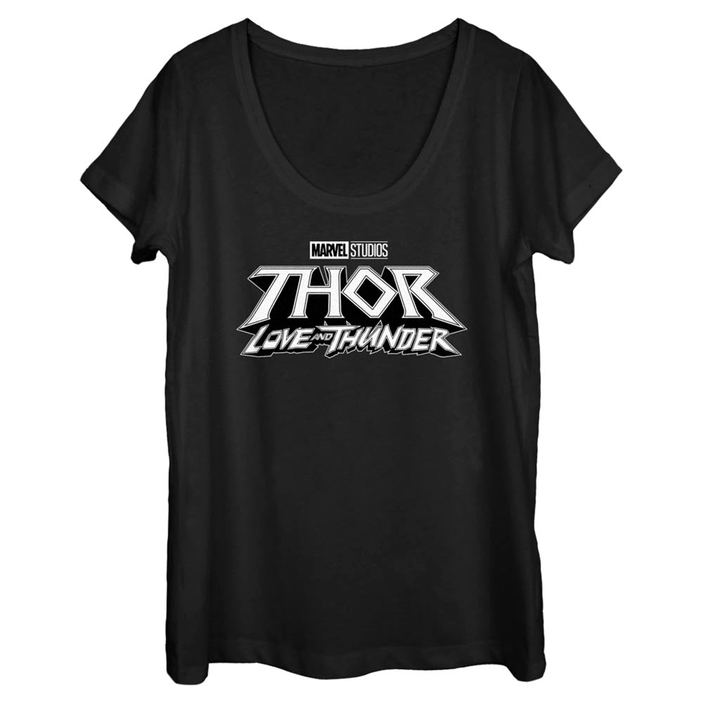 T-shirt à col rond noir avec logo Marvel pour femmes