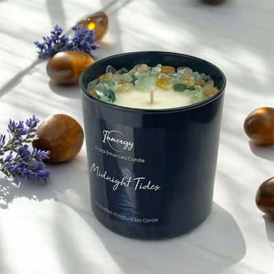 Energizing Midnight Tides Crystal Candle | 9oz Coconut-Soy Wax