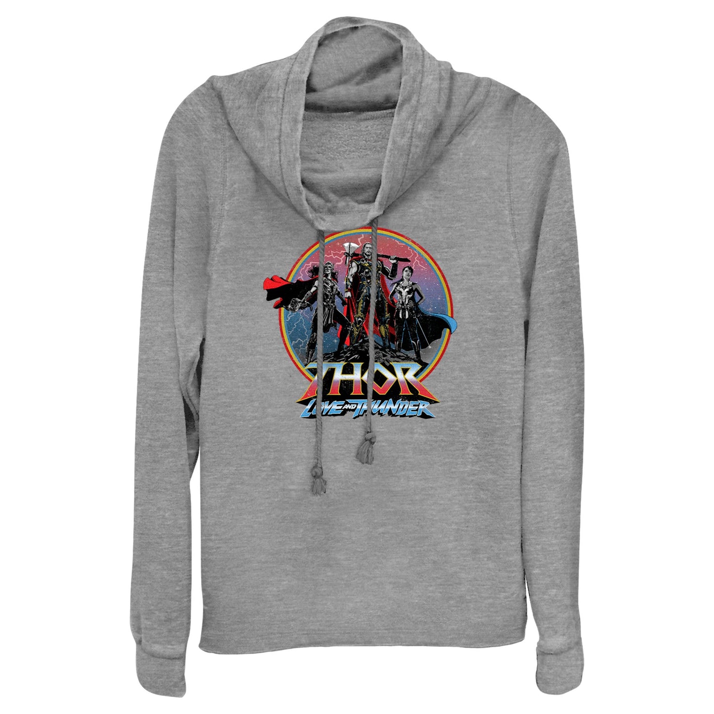 Junior's Marvel Asgardians Circle Badge Cowl Neck Sweatshirt