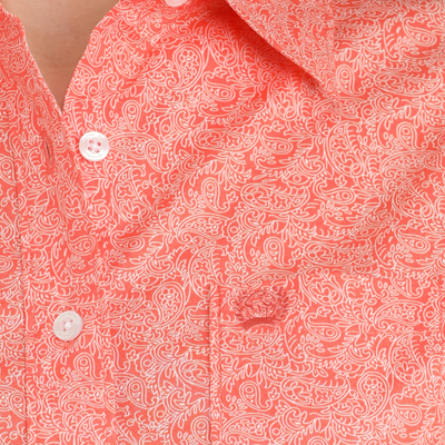 Coral Paisley Print Women's Cinch Shirt - Korvel