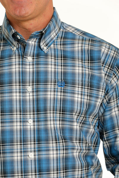 Stylish Blue Plaid Cinch Shirt for Men - Korvel