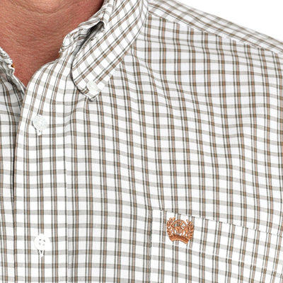 Cinch Men's Brown and White Plaid Long Sleeve Shirt - Korvel