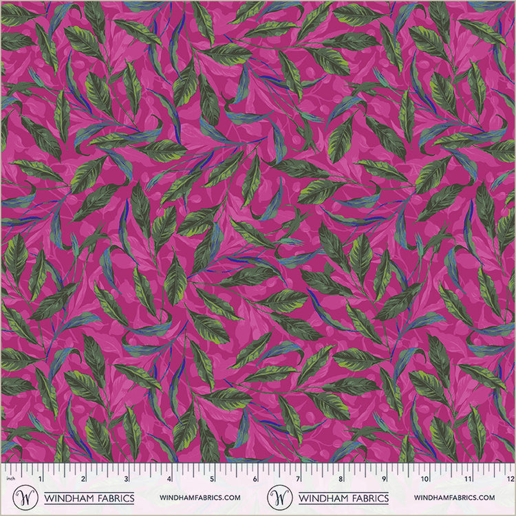 Tela de Algodón Magenta Greenery Midnight Blooms - 44"/45" por Yarda