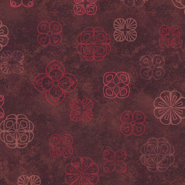 Tissu en coton à fleurs flottantes maroon et rouge Operetta