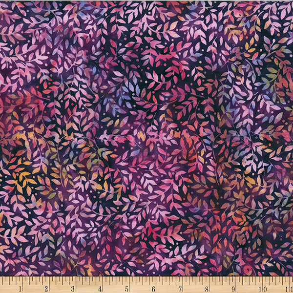 Tissu en coton batik Marsala Bali à feuilles emballées - 44"/45" par yard