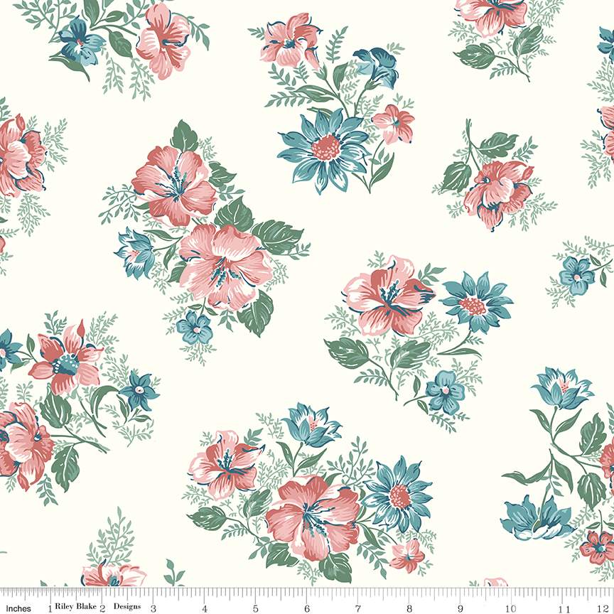 Mary Catherine Floral Cloud Cotton Wideback Fabric