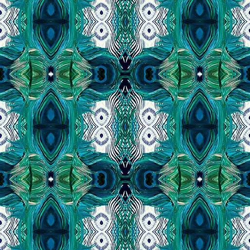 Tela de Algodón Miraval Teal Affinity Peacock Mirror - 44"/45" por Yarda