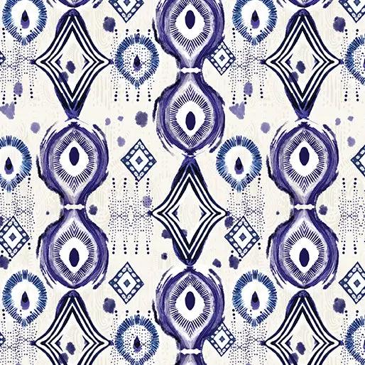 Mirrors White/Blue Affinity Cotton Fabric 44"/45" Per Yard