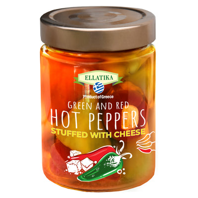 ELLATIKA Cheese-Stuffed Red & Green Bell Peppers – in Sunflower Oil – 11.28 oz Glass Jar - Korvel