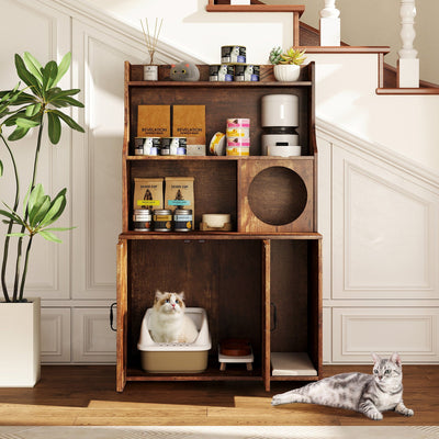 Caja de arena para gatos industrial de madera moderna con almacenamiento