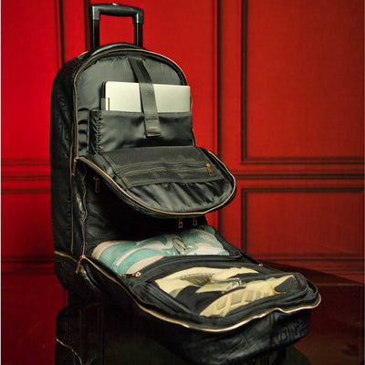 Elegant Black Monogram Leather Travel Roller Bag - Korvel