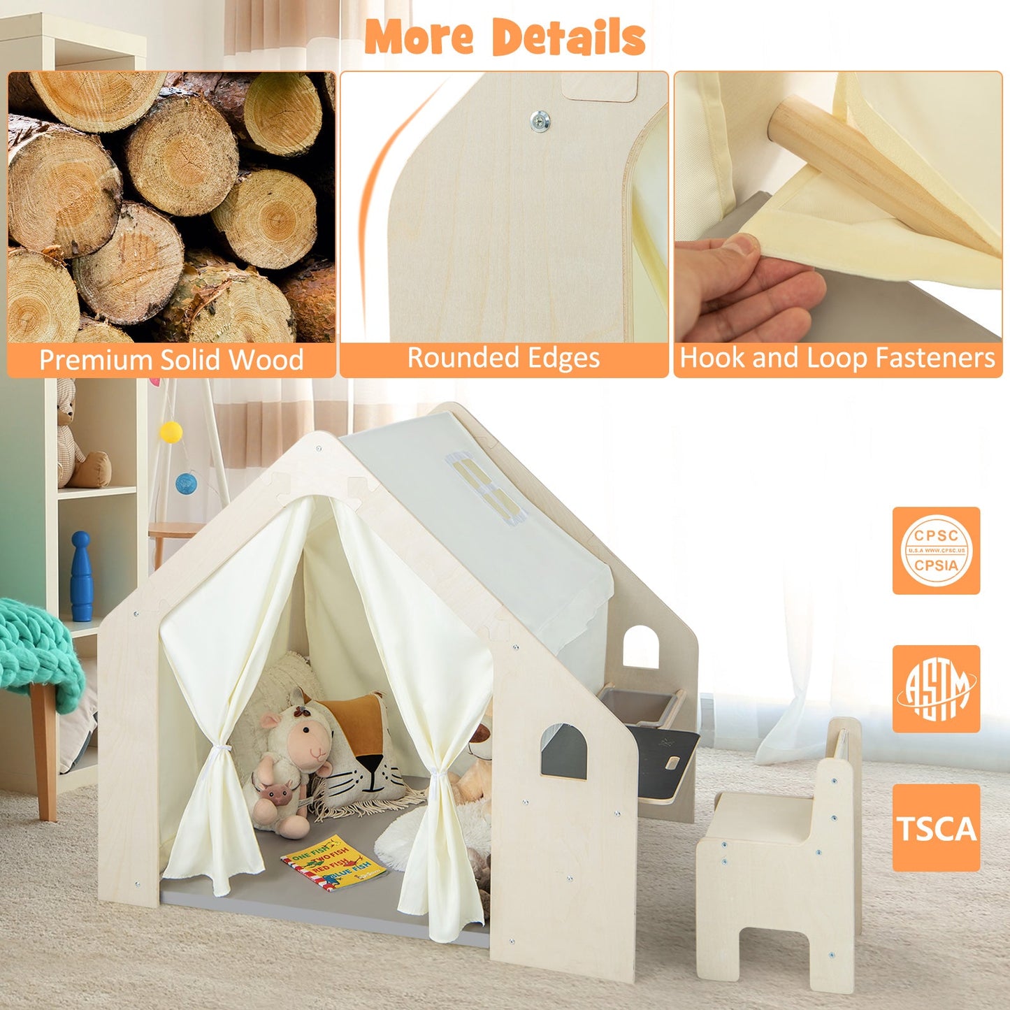 Casa de Juego Interior Montessori con Contenedor de Almacenamiento y Alfombrilla para Niños Pequeños