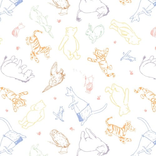 Multi Classic Winnie Character Drawings Cotton Fabric - 43"/44" Per Yard