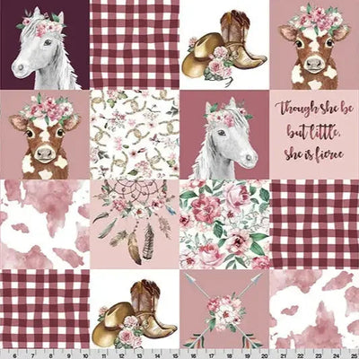Multi Cowgirl Digital Cuddle Rosewater Fabric per Yard