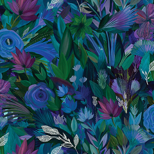 Multi Feathered Floral Cotton Fabric - 44"/45" Per Yard