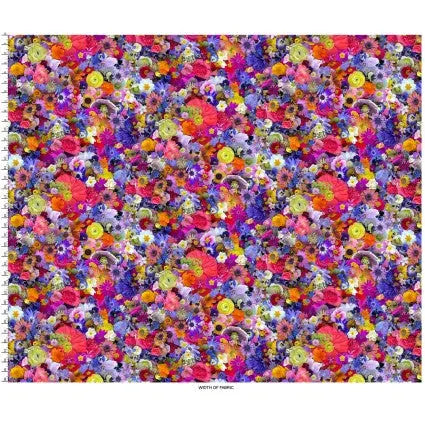Tela de algodón de fondo ancho Multi Floral Kaleidoscope por yarda