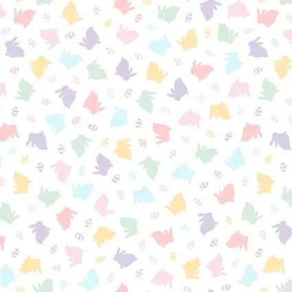 Tela de Algodón con Conejitos Pastel Múltiples - 43"/44" por Yarda