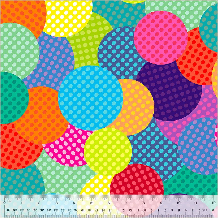 Multi Polka Pals Rainbow Fun Cotton Fabric Per Yard