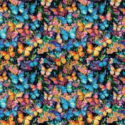 Tela de Algodón Ancha con Mariposas de Vidrio Templado Múltiple